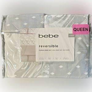 bebe QUEEN size reversible 6 piece sheet set / one sheet set, two looks